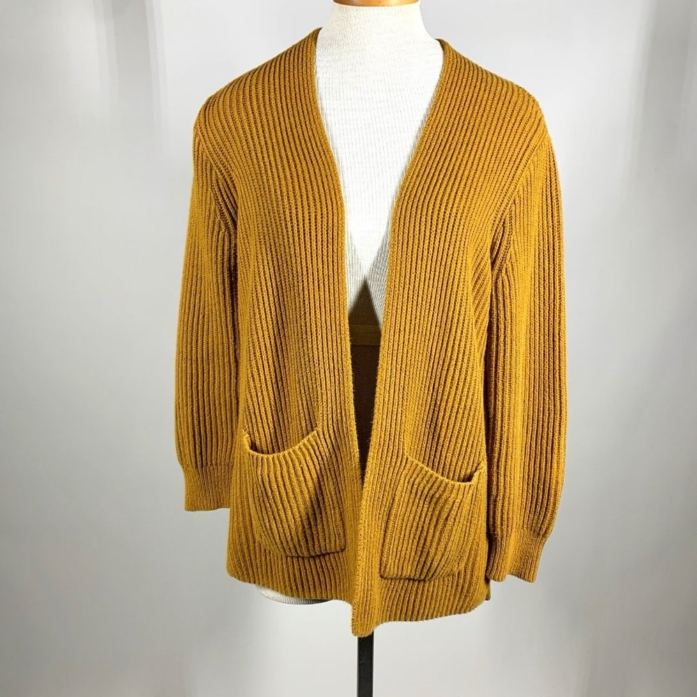 Madewell Chunky Knit Mustard Yellow Cardigan Sweater Women’s S, 100% Cotton